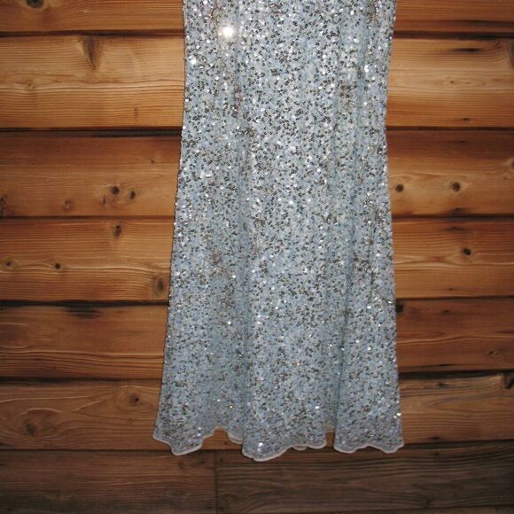 MAC DUGGAL 93932 Blue Flutter Sleeve Sequin High Neck Gown - Picture 9 of 15